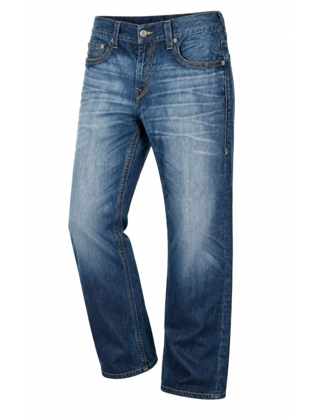 True Religion Jeans Mens 38x28 Blue Distressed Straight Denim 100% Cotton 5Pkt